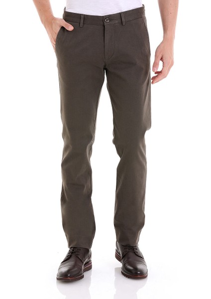 Haki Regular Fit Düz Yandan Cepli Basic Kanvas Pantolon