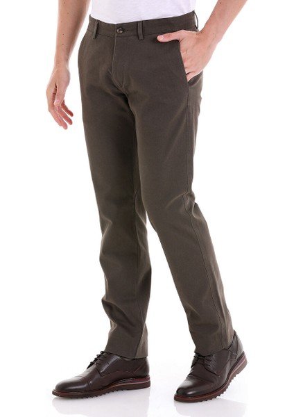 Haki Regular Fit Düz Yandan Cepli Basic Kanvas Pantolon