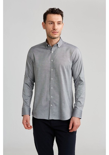 Paşa Yaka Düğmeli Regular Fit Uk Gömlek Gri GMOK3PS22400001_D55