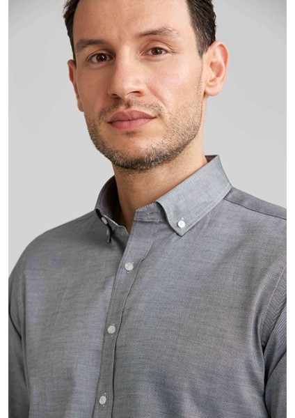 Paşa Yaka Düğmeli Regular Fit Uk Gömlek Gri GMOK3PS22400001_D55 fırsatları
