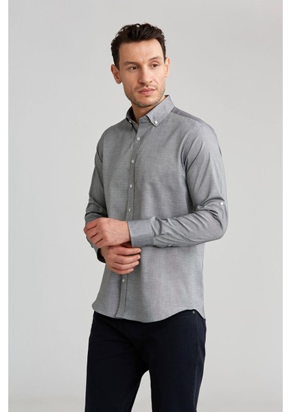 Paşa Yaka Düğmeli Regular Fit Uk Gömlek Gri GMOK3PS22400001_D55 indirimleri