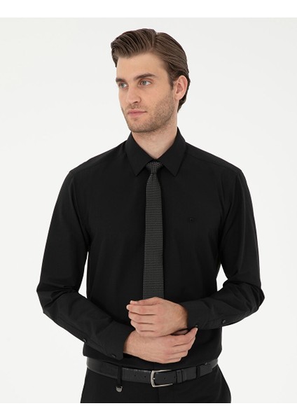 Siyah Slim Fit Uzun Kollu Basic Gömlek