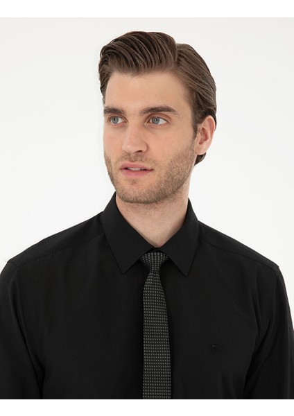 Siyah Slim Fit Uzun Kollu Basic Gömlek