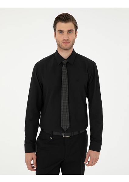 Siyah Slim Fit Uzun Kollu Basic Gömlek