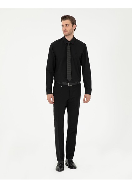 Siyah Slim Fit Uzun Kollu Basic Gömlek