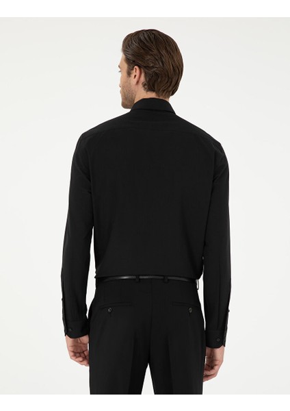 Siyah Slim Fit Uzun Kollu Basic Gömlek