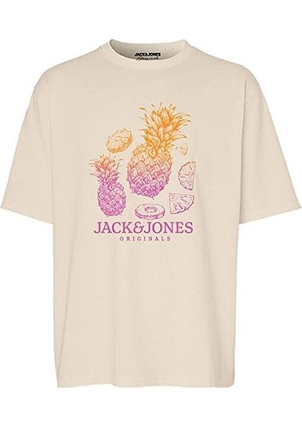 Erkek T-Shirt Jorlafayette Tee Ss Crew Neck 2 Fst 12255642-BUTTERCREAM