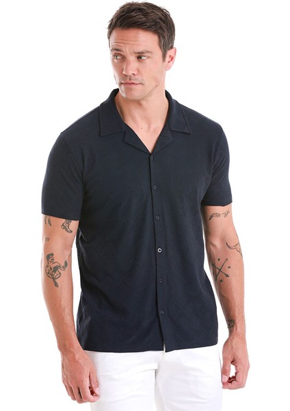 Lacivert Regular Fit Jakarlı Polo Yaka Pamuklu Tişört modelleri