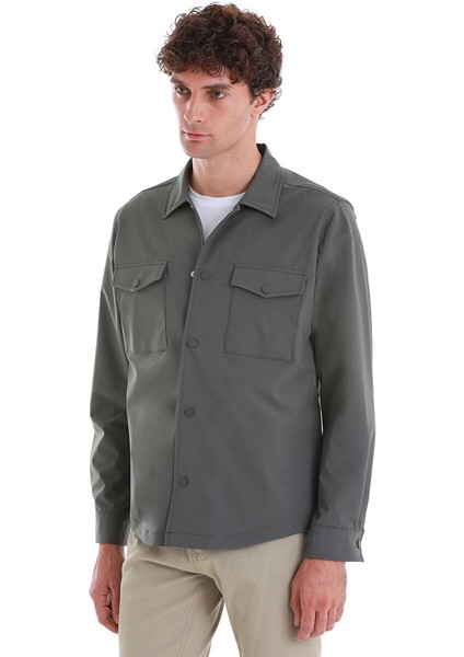Haki Slim Fit Ceket Yaka Overshirt Gömlek fırsatları