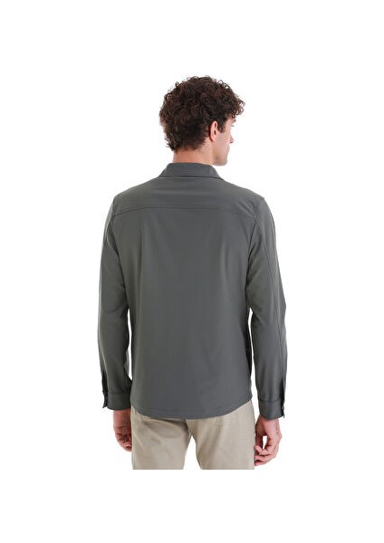 Haki Slim Fit Ceket Yaka Overshirt Gömlek