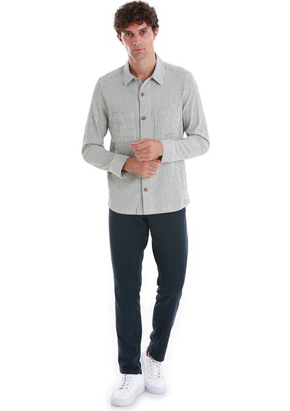 Yeşil Klasik Fit Çizgili Uzun Kollu Overshirt Gömlek fiyatları