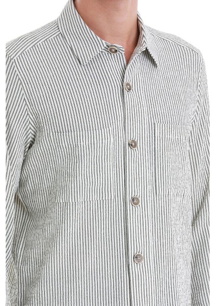 Yeşil Klasik Fit Çizgili Uzun Kollu Overshirt Gömlek indirimleri
