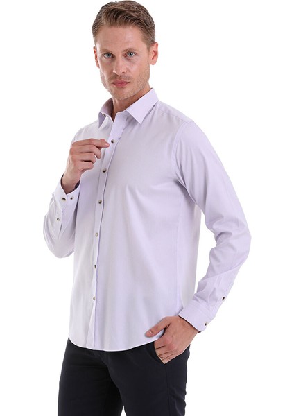 Lila Comfort Fit Çizgili %100 Pamuklu Slim Yaka Uzun Kollu Casual Gömlek modelleri
