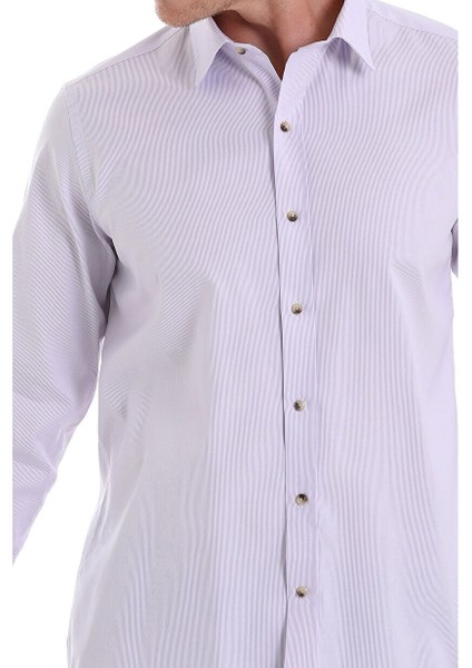 Lila Comfort Fit Çizgili %100 Pamuklu Slim Yaka Uzun Kollu Casual Gömlek fırsatları