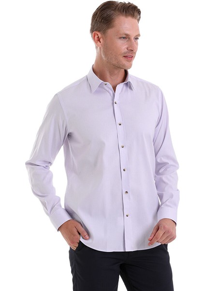 Lila Comfort Fit Çizgili %100 Pamuklu Slim Yaka Uzun Kollu Casual Gömlek indirimleri