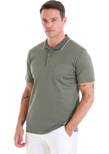 Haki Regular Fit Düz Merserize Polo Yaka 100% Pamuk Tişört