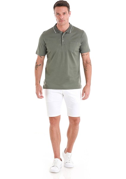 Haki Regular Fit Düz Merserize Polo Yaka 100% Pamuk Tişört