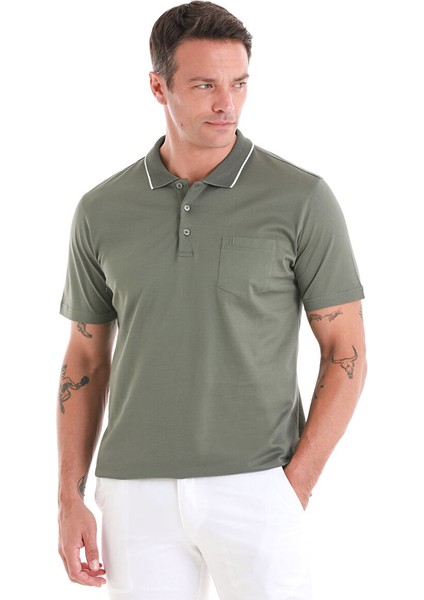 Haki Regular Fit Düz Merserize Polo Yaka 100% Pamuk Tişört