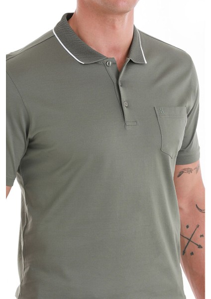 Haki Regular Fit Düz Merserize Polo Yaka 100% Pamuk Tişört