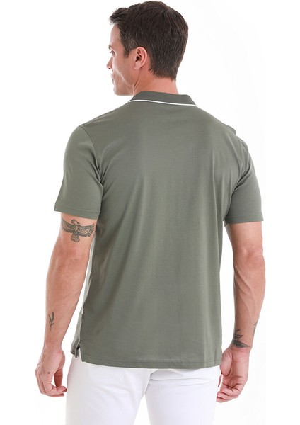 Haki Regular Fit Düz Merserize Polo Yaka 100% Pamuk Tişört