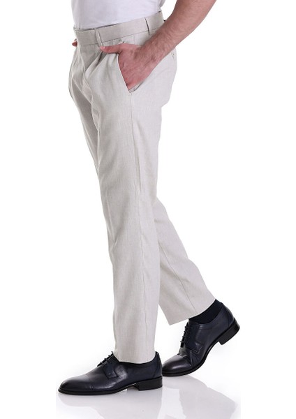 Bej Slim Fit Düz Yandan Cepli Keten Pantolon fırsatları