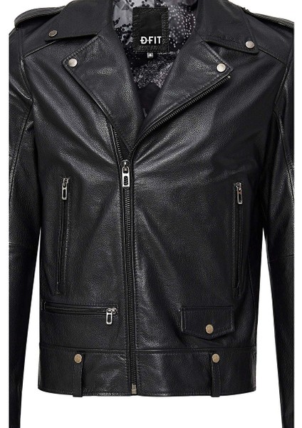 Butler Erkek Siyah Kapüşonlu Biker Deri Ceket 24WGF6527FT
