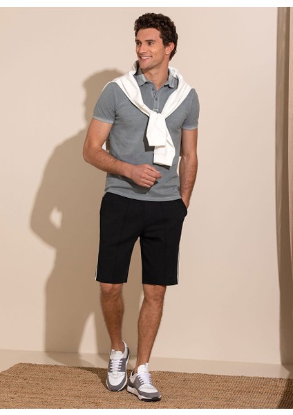 Siyah Erkek Slim Fit Düz Sweat Şort Salvıo-P