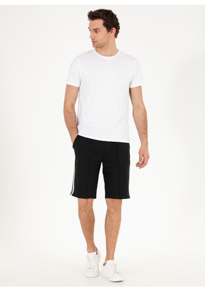 Siyah Erkek Slim Fit Düz Sweat Şort Salvıo-P