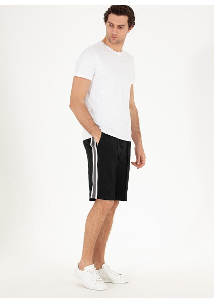 Siyah Erkek Slim Fit Düz Sweat Şort Salvıo-P