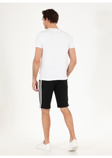 Siyah Erkek Slim Fit Düz Sweat Şort Salvıo-P