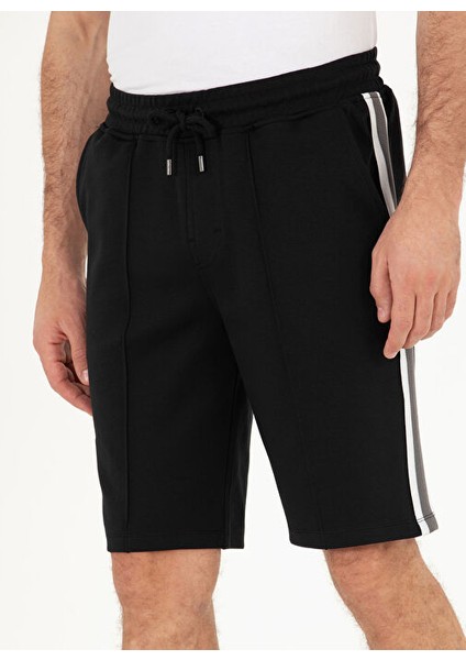 Siyah Erkek Slim Fit Düz Sweat Şort Salvıo-P