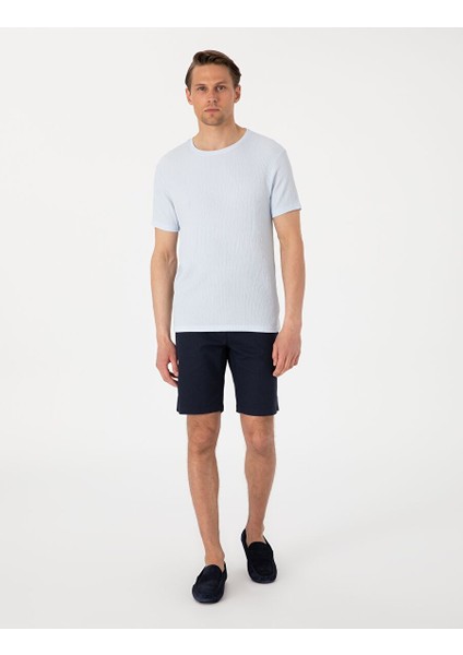 Lacivert Slim Fit Dokuma Şort