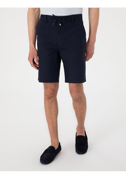 Lacivert Slim Fit Dokuma Şort