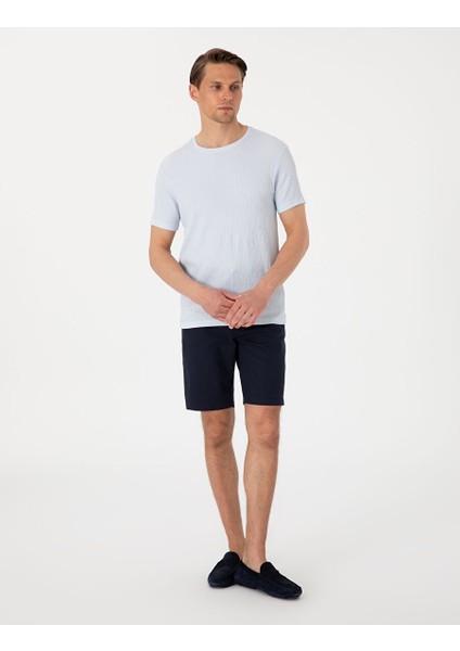 Lacivert Slim Fit Dokuma Şort