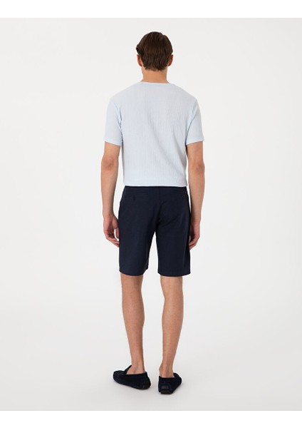 Lacivert Slim Fit Dokuma Şort