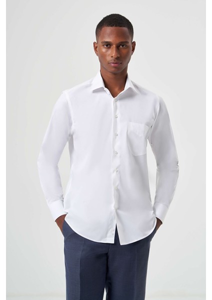 Erkek Regular Fit Klasik Gömlek Beyaz GM23K232027_D01