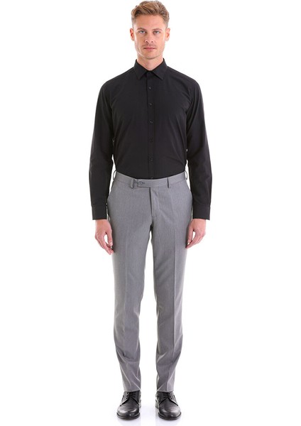 Siyah Slim Fit Düz Pamuklu Slim Yaka Uzun Kollu Klasik Gömlek fırsatları