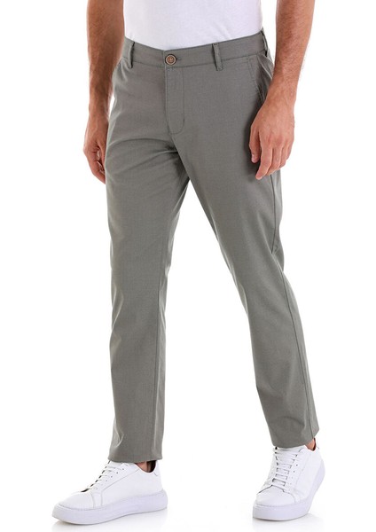 Yeşil Regular Fit Desenli Pamuklu Yandan Cep Kanvas Pantolon