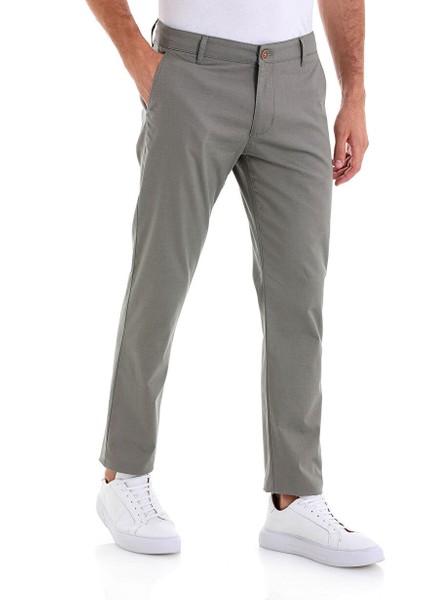 Yeşil Regular Fit Desenli Pamuklu Yandan Cep Kanvas Pantolon
