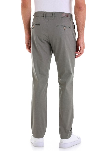 Yeşil Regular Fit Desenli Pamuklu Yandan Cep Kanvas Pantolon