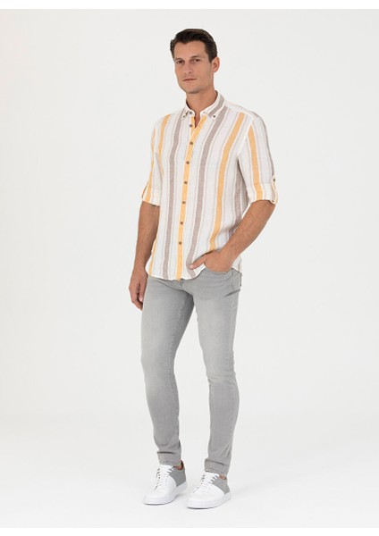 Slim Fit Gömlek Yaka Çizgili Turuncu Erkek Gömlek Nova fırsatları