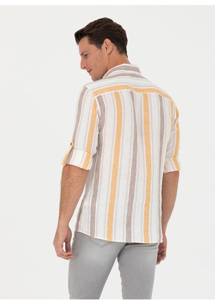 Slim Fit Gömlek Yaka Çizgili Turuncu Erkek Gömlek Nova indirimleri