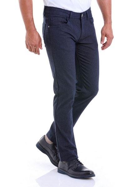 Lacivert Slim Fit Desenli Pamuklu 5 Cep Kanvas Pantolon