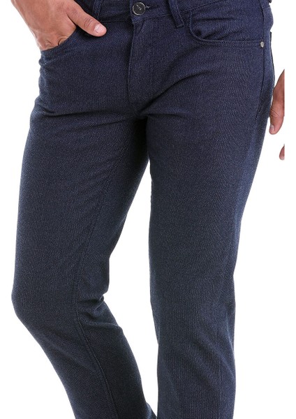 Lacivert Slim Fit Desenli Pamuklu 5 Cep Kanvas Pantolon