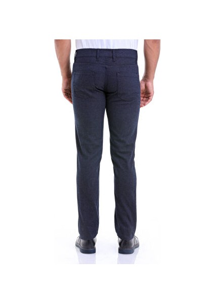 Lacivert Slim Fit Desenli Pamuklu 5 Cep Kanvas Pantolon