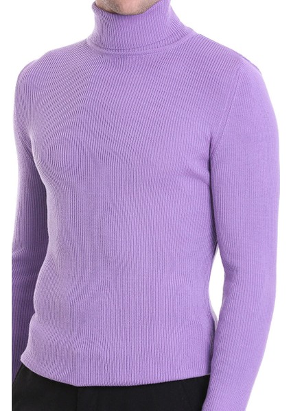 Lila Slim Fit Fitilli Balıkçı Yaka Yünlü Triko Kazak indirimleri