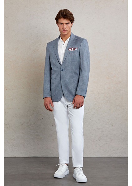 Lacivert Slim Fit Çizgili Sivri Yaka Casual Ceket fiyatları