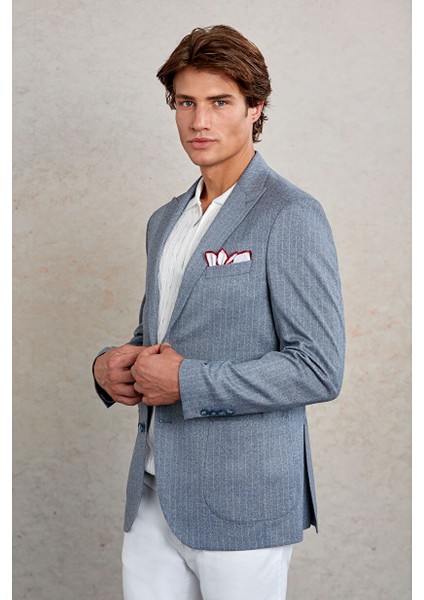 Lacivert Slim Fit Çizgili Sivri Yaka Casual Ceket modelleri