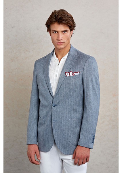 Lacivert Slim Fit Çizgili Sivri Yaka Casual Ceket fırsatları