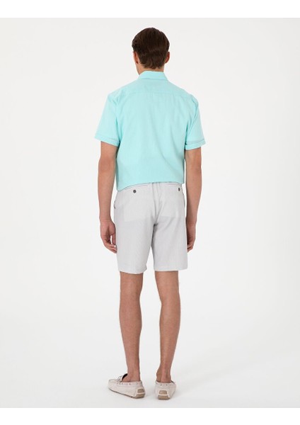 Gri Slim Fit Gofre Dokuma Şort